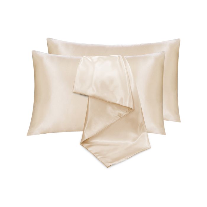 LINENOVA Satin Pillow Case Queen Size Pair Beige