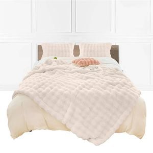 SOGA 150x200cm White Double Layer Rabbit Fur Throw Blanket