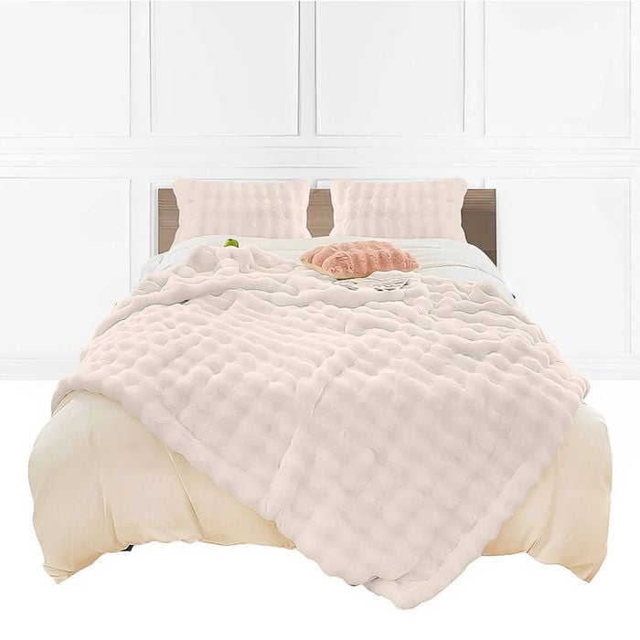 SOGA 150x200cm White Double Layer Rabbit Fur Throw Blanket