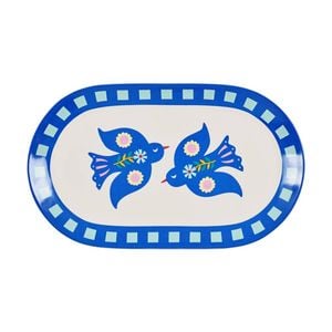 Annabel Trends Blue & White Ceramic Serving Platter W/ Fiesta Birds 40.5x22.5cm
