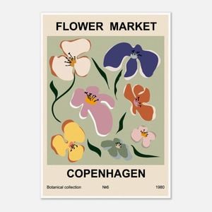 Galrie Flower Market Copenhagen 1980 Art Print - Abstract Floral Poster, Poster Only, A0 84 x 119cm (33 X 47inch)