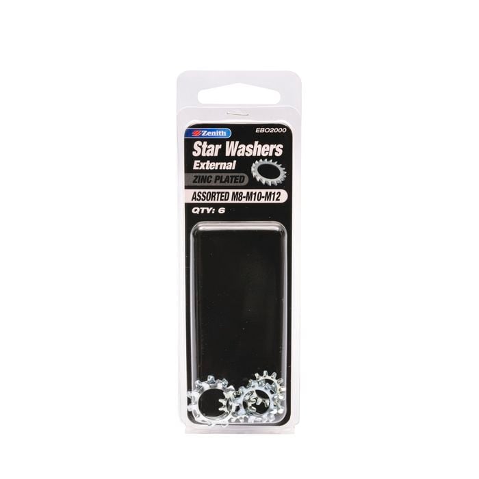 Zenith M8-M10-M12 Zinc Plated Assorted External Star Washer - 6 Pack