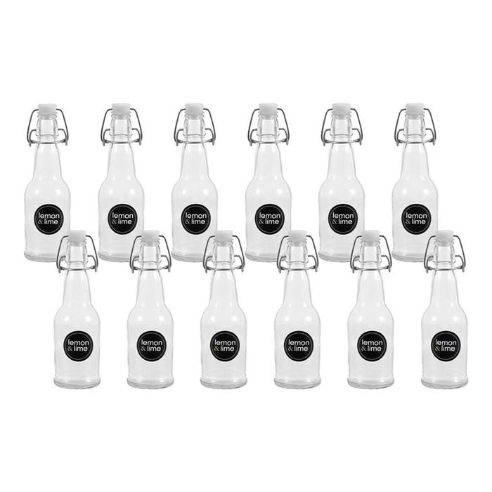 12PK Lemon & Lime Secure Glass Air-Tight Clip Lid Bottle 250ml