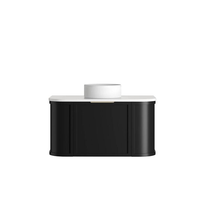 Attica 900mm Black Matte Bentwood Heritage Curved Vanity with Pure White Stone Top