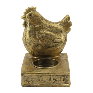 Willow & Silk Resin 11.5cm Antique Gold Chook Tealight Candle Holder