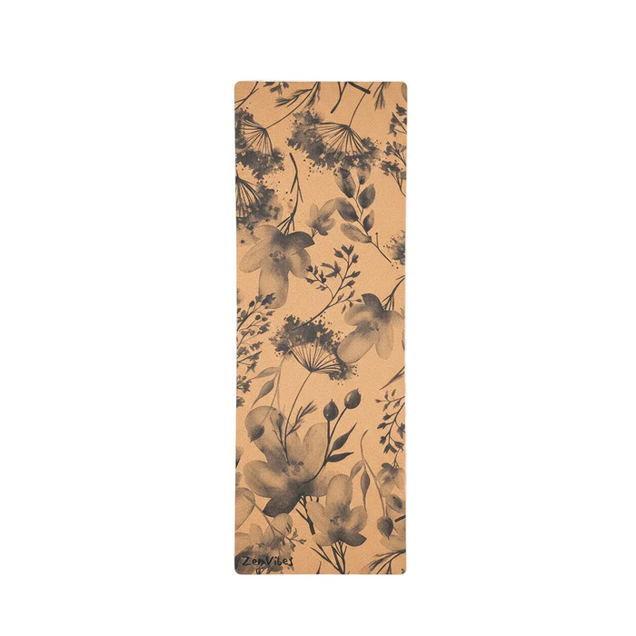Zenvibes Travel 2mm Cork Yoga Mat -  Blooming Water Colour
