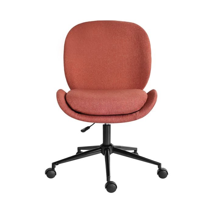 La Bella Earthy Red Office Desk Chair - Linen Fabric Armless Swivel Study Seat OVOID