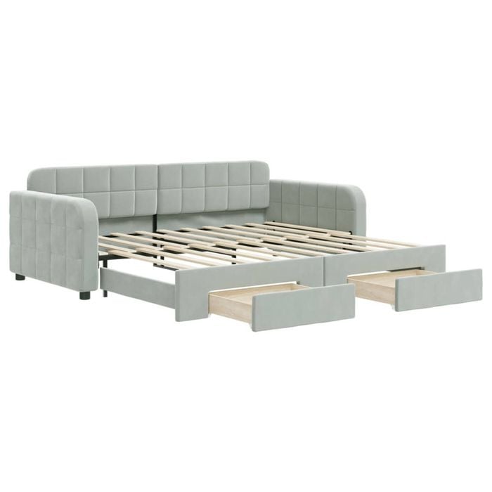 vidaXL Daybed with Trundle and Drawers Sofa Bed Single Size Light Grey Velvet
