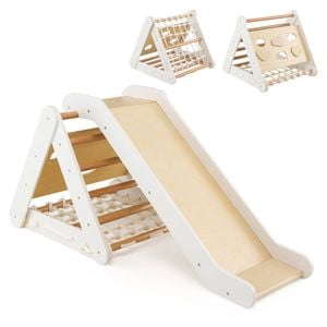 Costway 4-in-1 Jungle Gym Play Center Wooden Kids Playground W/slide Natural