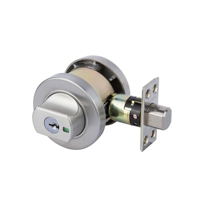 Lockwood Satin Stainless Steel Paradigm 005 Round Rose Double Cylinder Deadbolt
