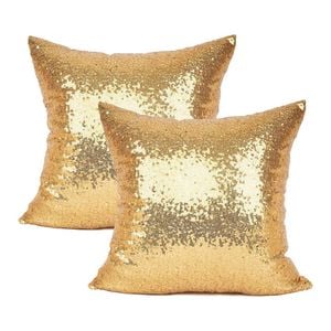 Catzon 2 Pcs Glitzy Sequin Throw Pillow Covers Solid-Gold