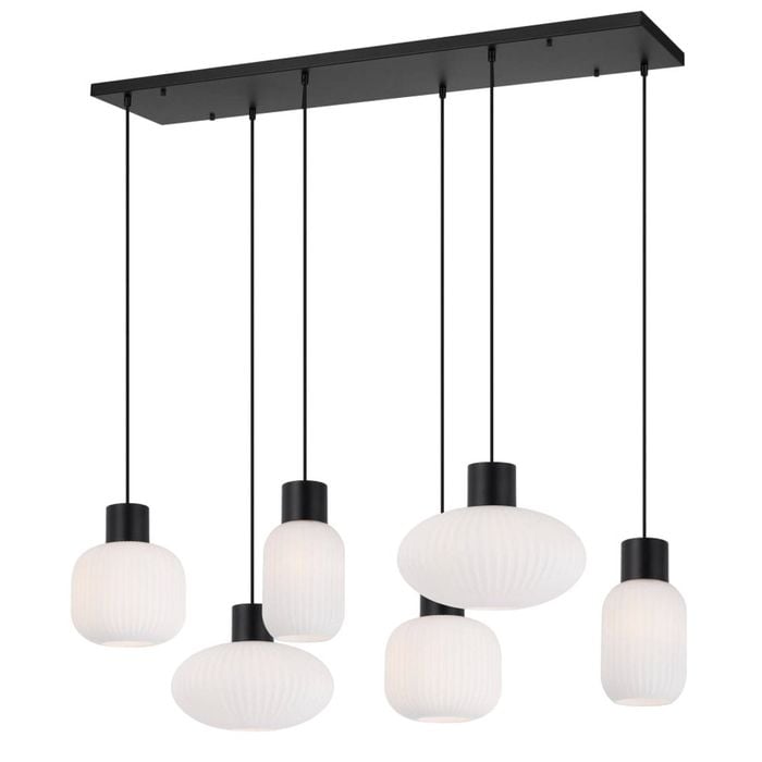 Telbix Nori Modern Pendant Hanging Lamp Light Glass Metal Opal Matt Black