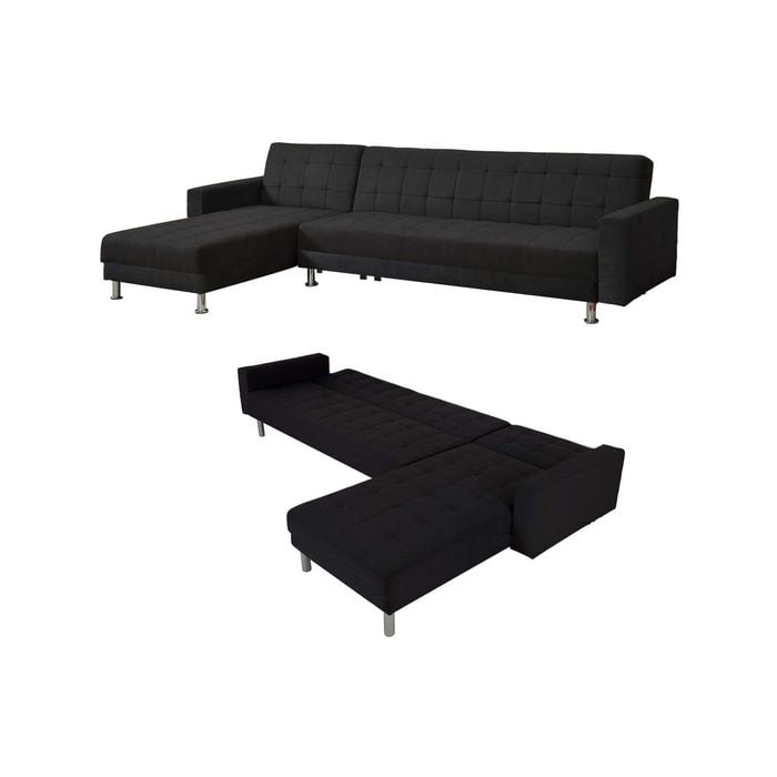 Foret Black 5 Seater Sofa Bed Modular Corner Lounge Couch