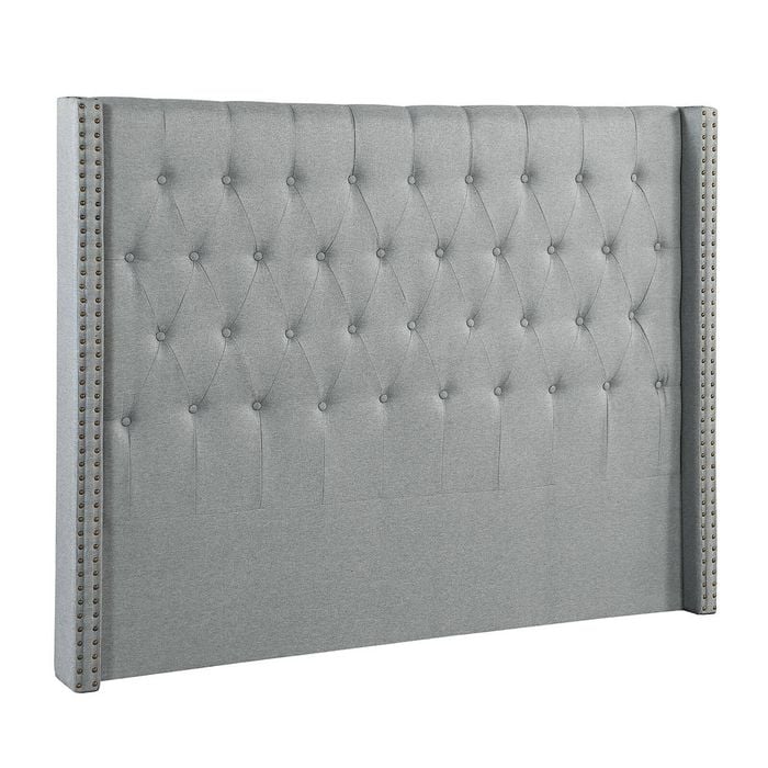 Foret Bed Head Queen Size Headboard Bedhead Frame Base Stud Tufted Fabric Grey
