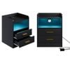 Advwin Bedside Table Set of 2 LED Nightstand 2 Drawers Wireless Charging Station Smart Control Black