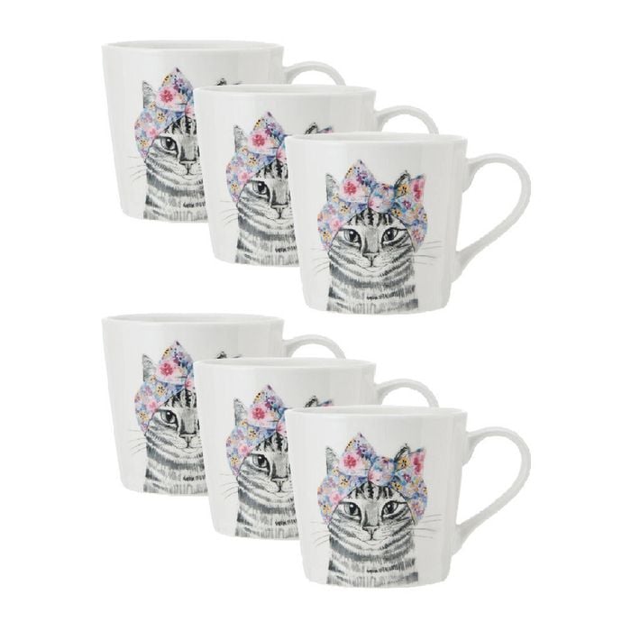 6PK Mikasa x Tipperley Hill Fine China Cat Themed Coffee Tea Drinking Mug 380mL
