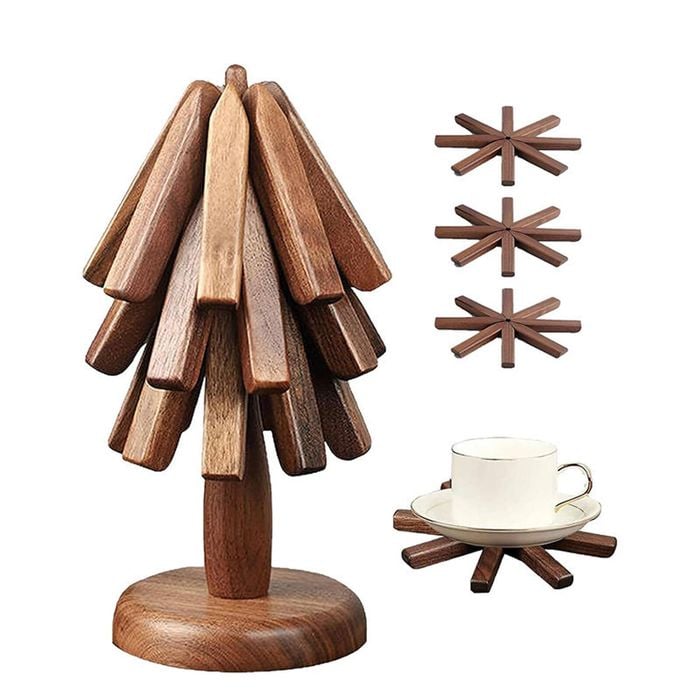Catzon 3 Pcs Tree Hot Plate Mat Set Walnut Wood