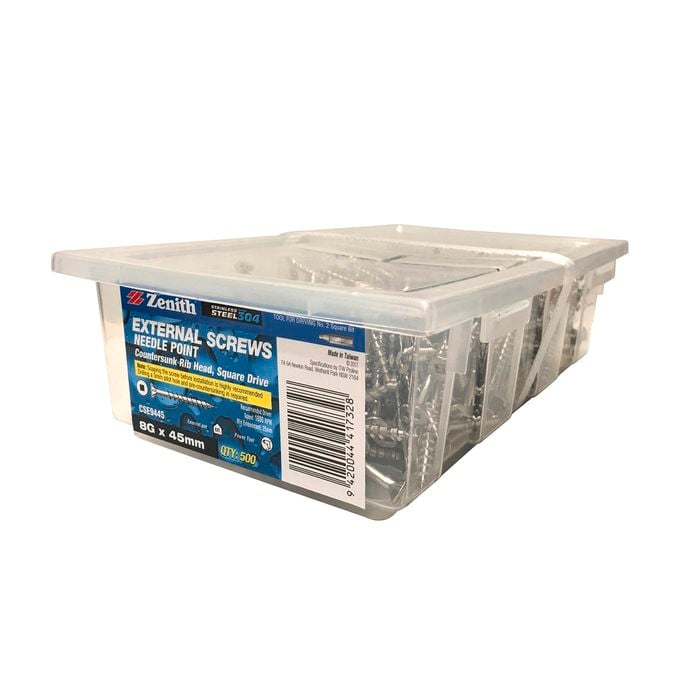 Zenith 8G x 45mm Stainless Steel 304 Square Drive External Screw - 500 Pack