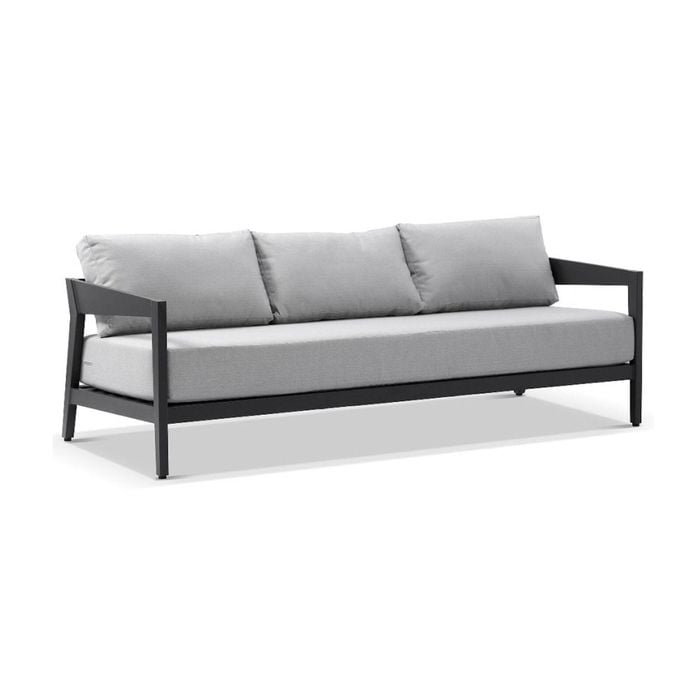 Bronte 3 Seater Outdoor Aluminium Lounge Charcoal & Textured Olefin Grey Cushions