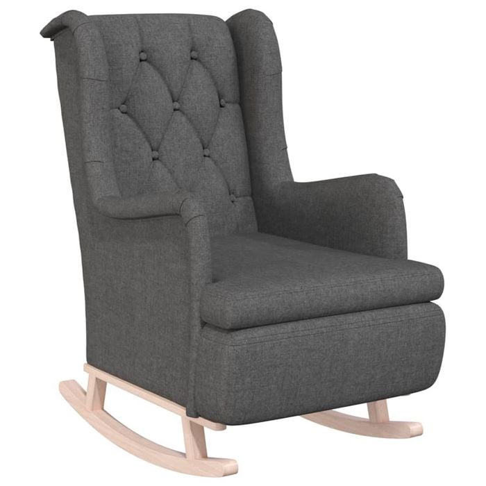 vidaXL Armchair with Solid Rubber Wood Rocking Legs Dark Grey Fabric Rocker