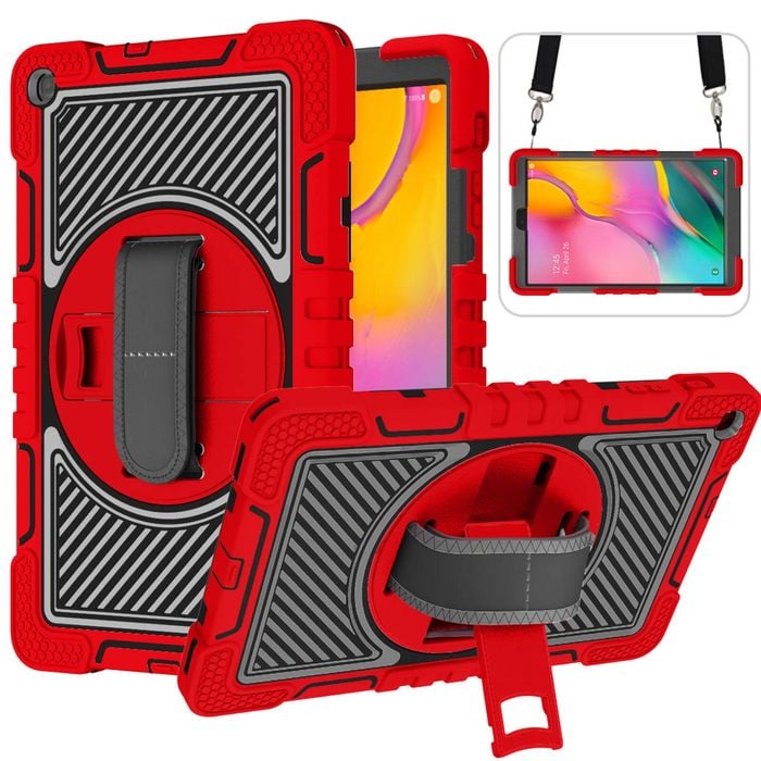 Rugged Stand Shockproof Hybrid Case with Strap For Samsung Tab A 10.1 (Red+Black)