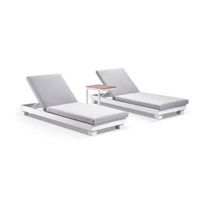 Santorini Aluminium Sun Lounge Set W/ Side Table In White