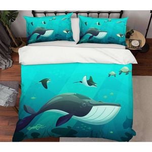 3D Cartoon Whale 77 Bed Pillowcases Quilt King Single Size
