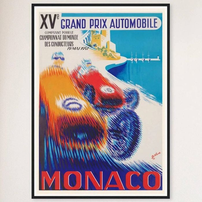 Galrie XV Grand Prix Automobile of Monaco 1957 Vintage Racing Art Poster, Black Frame, A4 21 x 30cm (8 x 12inch)