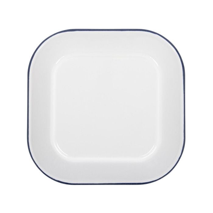 Argon Tableware Enamel Baking Tray - Blue Rim - Lightweight Metal Square Enamel Oven Tray Kitchen Bakeware Flat Cooking Pan