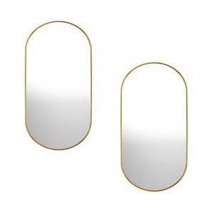 Oikiture Wall Mirrors Oval Mirror Gold 84x50cm Set of 2 Home Decor