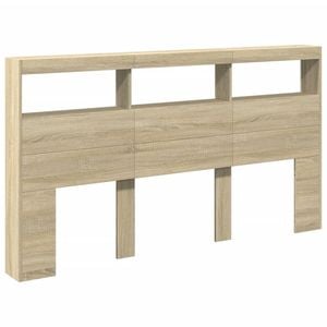 vidaXL Headboard Cabinet with LED Bed Cabinet Header Backboard Sonoma Oak 180 cm King