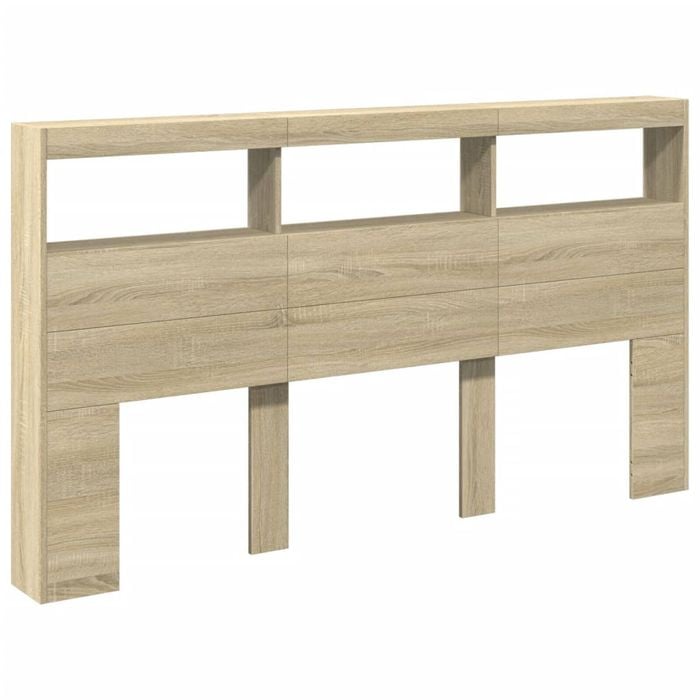vidaXL Headboard Cabinet with LED Bed Cabinet Header Backboard Sonoma Oak 180 cm King