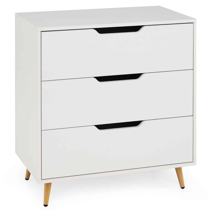 Costway Modern 3 Chest of Drawers Wooden Nightstand End Table Anti-Tip