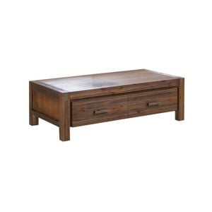 Coffee Table Solid Acacia Wood & Veneer 1 Drawers Storage Chocolate Colour
