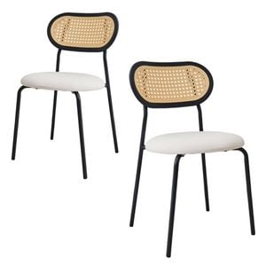 Bribrion Boho Rattan Dining Chairs Set Of 2 White Velvet