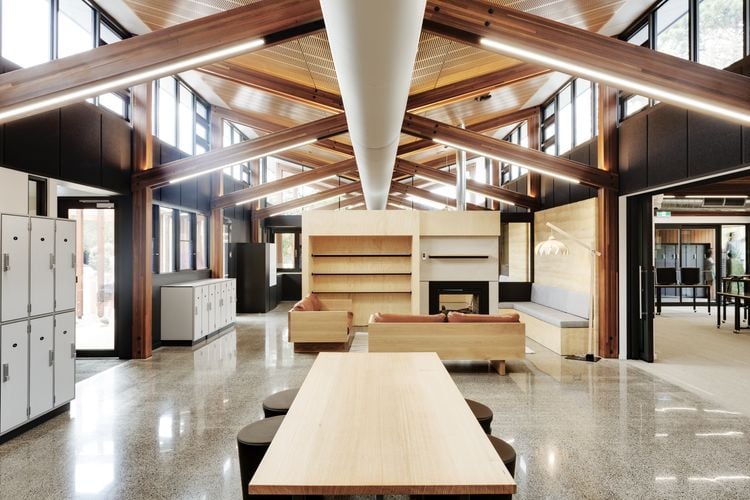 A large open timber themed living space