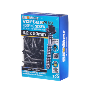 Bremick Vortex Plus Roofing Screw 6.2 x 50mm HEX B8 NS BOX 100