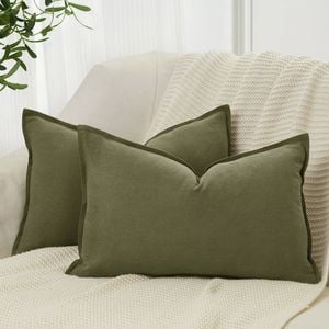 Gioia Casa Twin-Pack Linen Cushion Covers - Linen-Cotton Blend with Hidden Zipper Design - Olive Green, 30cm × 50cm
