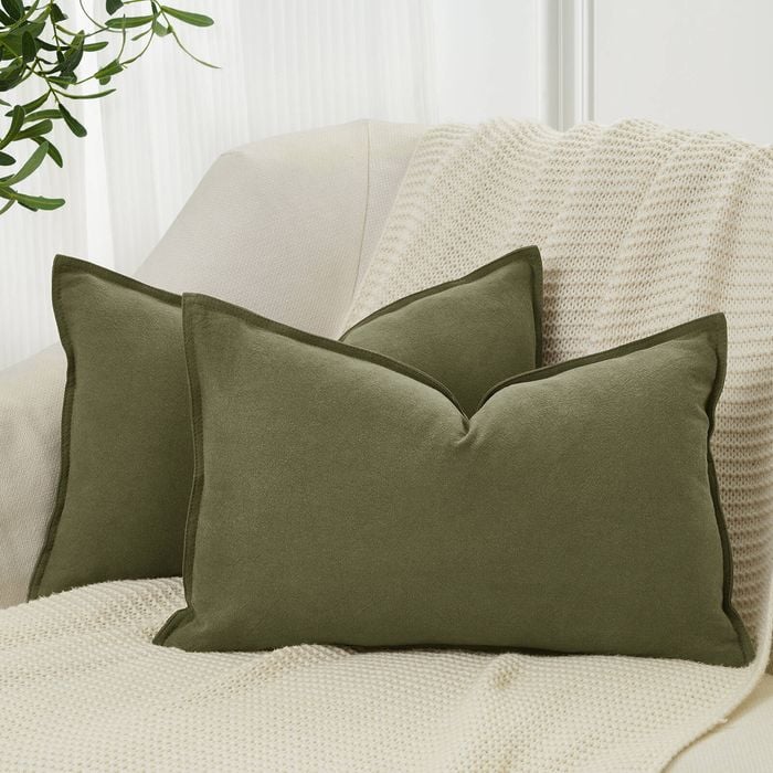 Gioia Casa Twin-Pack Linen Cushion Covers - Linen-Cotton Blend with Hidden Zipper Design - Olive Green, 30cm × 50cm