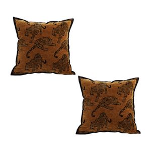 SOGA 2 Pack Dark Brown Leopard Retro Square Throw Pillow 45cm