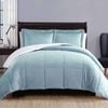 3 Piece Micro Mink Comforter Set Blue Queen