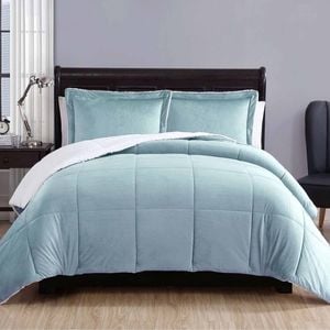 3 Piece Micro Mink Comforter Set Blue Queen