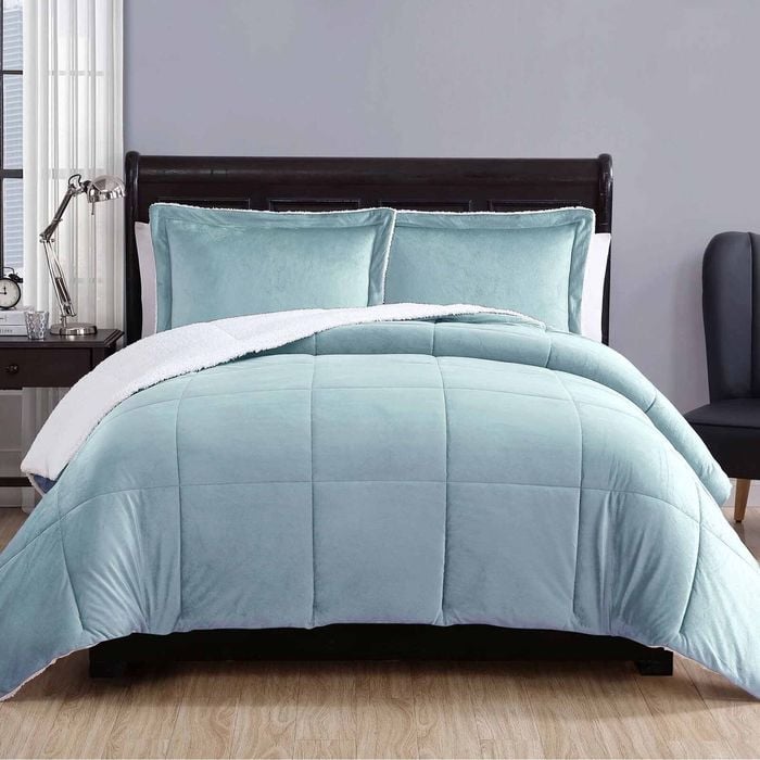 3 Piece Micro Mink Comforter Set Blue Queen