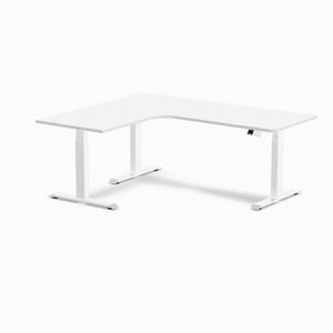 Desky L-shape Sit To Stand White Melamine Desk 1800x1500mm - Left Return Height Adjustable White Leg