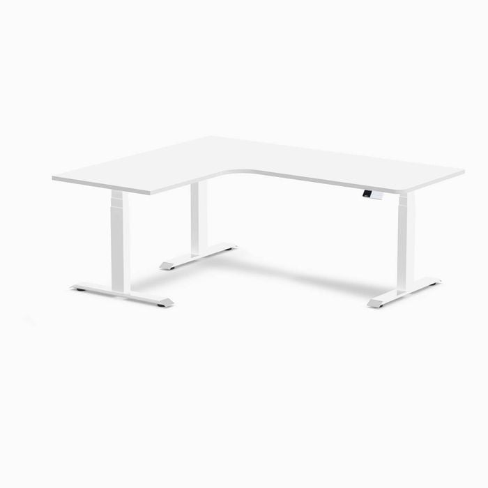 Desky L-shape Sit To Stand White Melamine Desk 1800x1500mm - Left Return Height Adjustable White Leg