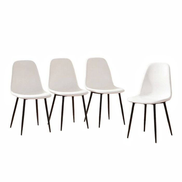 BRIBRION x4 Faux Leather Dining Chairs with Black Metal Legs Upholstered PU Channel Back for Kitchen Restaurant White