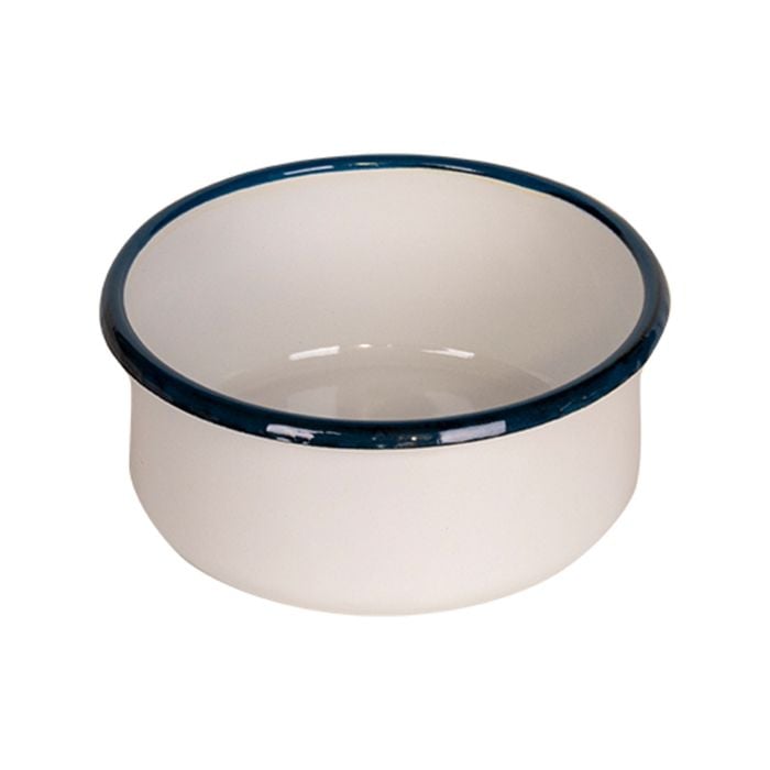 Urban Style Enamelware 14cm/550ml Round Bowl w/ Blue Rim - White
