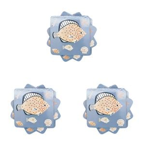 3x 4pc Urban Reef Animals Cork Wooden Table Coasters Set 10cm Green