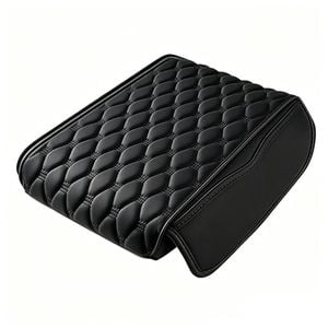 Catzon Car Armrest Cover Leather Cushion With Storage Pocket-black(s）