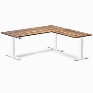 Desky L-shape Sit To Stand Pheasantwood Hardwood Desk 1800x1750mm White Height Adjustable Leg
